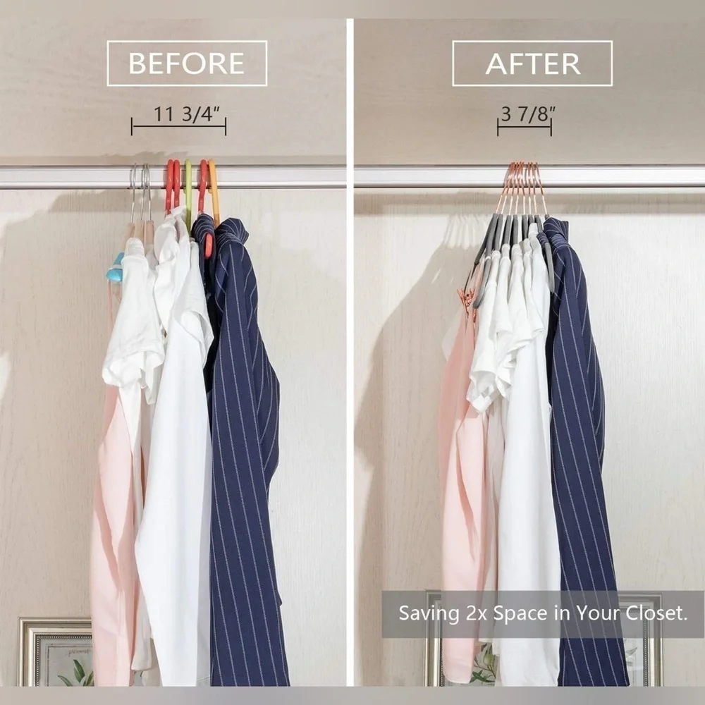 Premium Velvet Space Saver Hangers w/ Clips Rose Gold Hooks, Grey (20 pack)